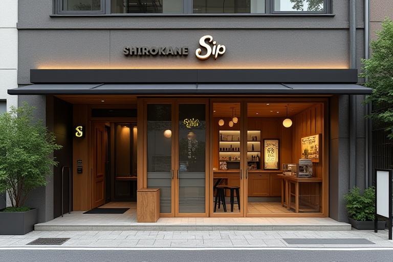 モダンで温かみのあるShirokane Sipの店舗外観